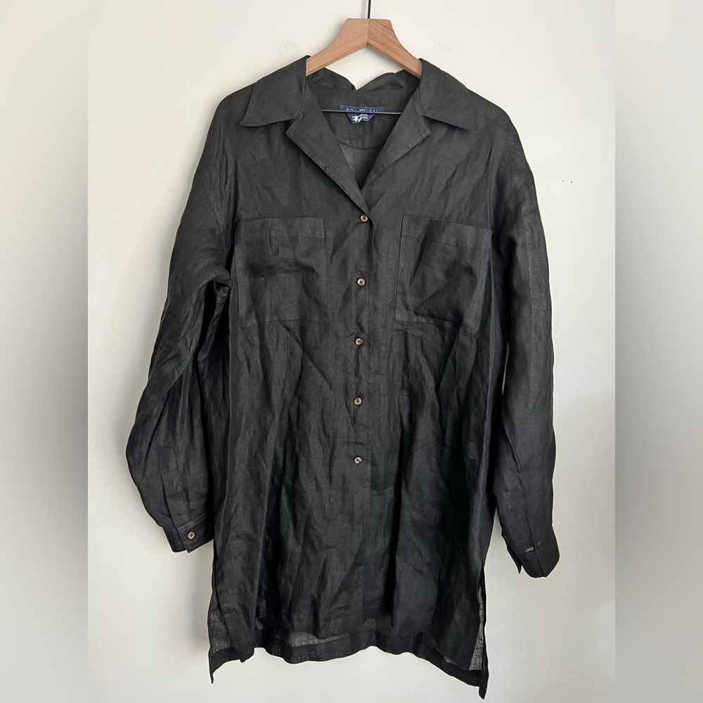 Ron Leal women Linen Tunic button up Shirt Dress long sleeve Lagenlook M